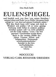 Tapa de Dies Buch heisst Eulenspiegel und handelt auch von ihm, von seinen Streichen, seinem Leben und Tode, so zu Mölln, der guten Stadt erfolgt ist wie dort auf seinem Grabstein stehet ..