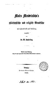 Tapa de Moses Mendelssohn's philosophische und religiöse Grundsätze, mit Hinblick auf Lessing. Nebst ..