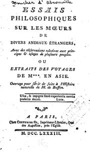 Tapa de Essais philosophiques sur les mœurs de divers animaux étrangers: avec des ..