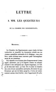 Tapa de Lettre à MM. les questeurs de la Chambre des représentants
