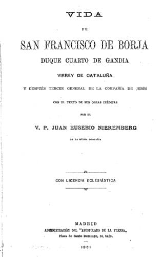 Tapa de Vida de San Francisco de Borja