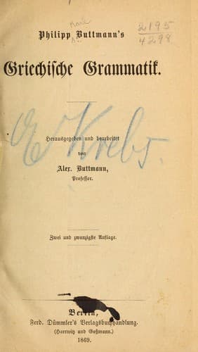 Tapa de Philipp Buttmann's Griechische grammatik