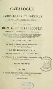 Tapa de Catalogue des livres rares et précieux de la plus belle condition, composant la bibliothèque de M.G. de Pixérécourt