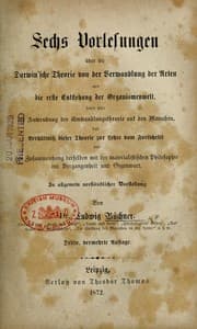 Tapa de Sechs Vorlesungen uÌˆber die Darwin'sche Theorie von der Verwandlung der Arten und der erste Entstehung der Organismenweit, &c