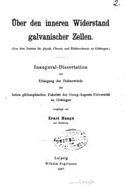 Tapa de Über den inneren Widerstand galvanischer Zellen