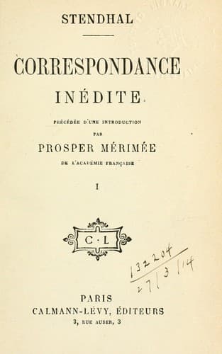 Tapa de Correspondance inédite [de] Stendhal.