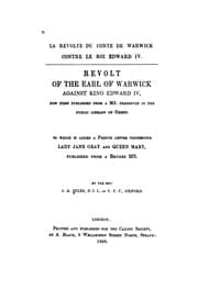 Tapa de La revolte du conte de Warwick contre le roi Edward IV