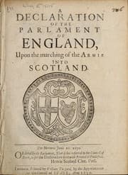Tapa de A declaration of the Parlament of England, upon the marching of the armie into Scotland, die Mercurii Junii 26, 1650