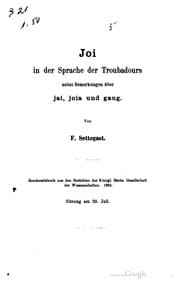 Tapa de Joi in der Sprache der Troubadours nebst Bemerkungen über jai, joia und gaug