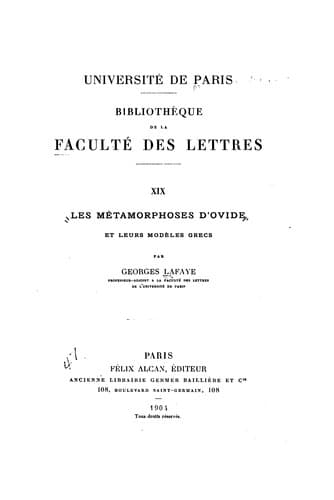 Tapa de Les métamorphoses d'Ovide et leurs modèles grecs