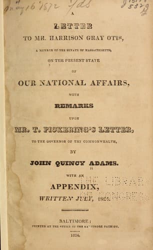 Tapa de A letter to Mr. Harrison Gray Otis ... on the present state of our national affairs