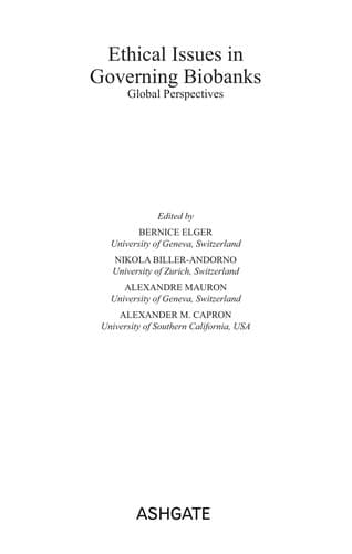 Tapa de Ethical issues in governing biobanks