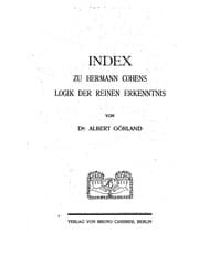 Tapa de Index zu Hermann Cohens Logik der reinen Erkenntnis