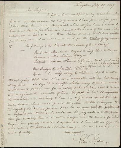 Tapa de [Letter to] Mrs. Chapman