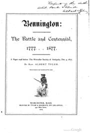 Tapa de Bennington: the battles, 1777.  Centennial celebration, 1877