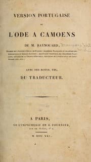 Tapa de Version portugaise de l'ode à Camoens de m. Raynouard ...
