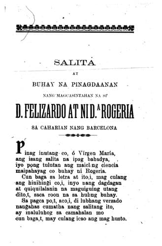 Tapa de Salita at buhay na pinagdaanan nang magcasintahan na si D. Felizardo at ni Da. Rogeria