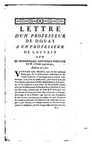 Tapa de Lettre d'un professeur de Douay a un professeur de Louvain, sur le Dictionnaire historique-portatif de M. l'abbé Ladvocat, docteur & bibliotécaire de Sorbonne