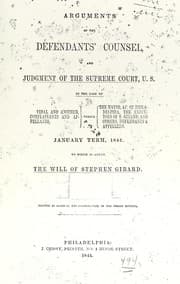 Tapa de Arguments of the defendants' counsel, and the judgment of the Supreme Court, U.S., in the case of Vidal and another