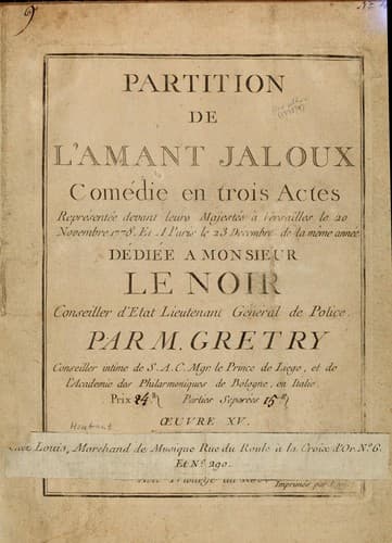 Tapa de Partition de L'amant jaloux