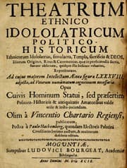 Tapa de Theatrum ethnico idololatrieum politico historicum, ethnicorum idololatrias, simulacra, templa, sacrificia & deos, illorum origines, ritus & caeremonias, quae in perficiendis sacris, fuerunt observata, quidque illis indicare voluerint, representans