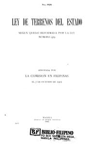 Tapa de Ley de terrenos del estado segun quedo reformada por la ley numero 979