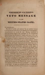 Tapa de President Jackson's veto message on the United State Bank