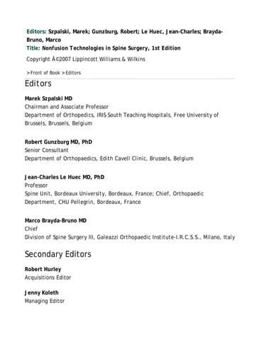 Tapa de Nonfusion technologies in spine surgery