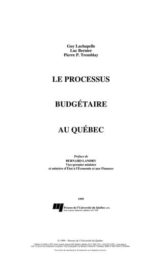 Tapa de Le processus budgétaire au Québec