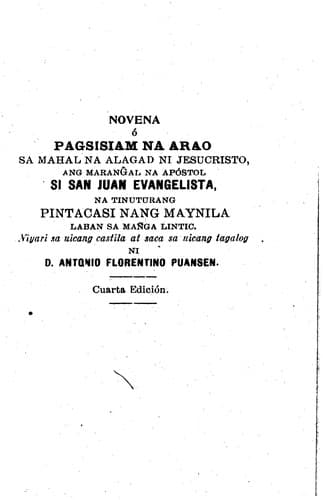 Tapa de Novena ó pagsisiam na arao sa mahal na alagad ni Jesucristo, ang marang̃al na apóstol Si San Juan Evangelista