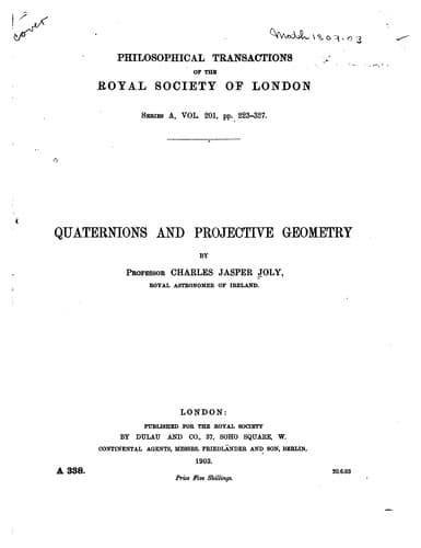 Tapa de Quaternions and Projective Geometry