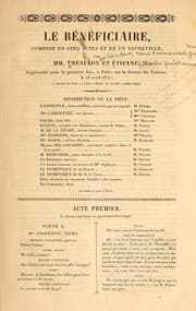 Tapa de Le bénéficiaire, comédie en cinq actes et un vaudeville