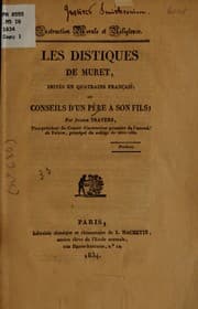 Tapa de Les distiques de Muret, imités en quatrains français; ou, Conseils d'un père à son fils