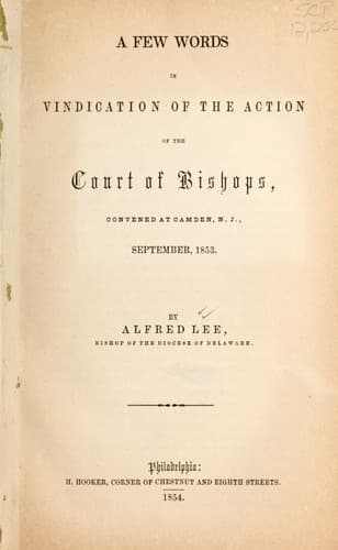 Tapa de Few words in vindication of the action of the court of Bishops, convened at Camden, N.J., September, 1853