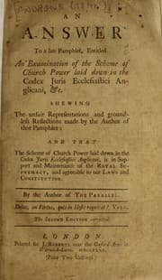 Tapa de An answer to a late pamphlet entitled an Examination of the scheme of church power laid down in the Codex juris ecclesiastici Anglicani ...
