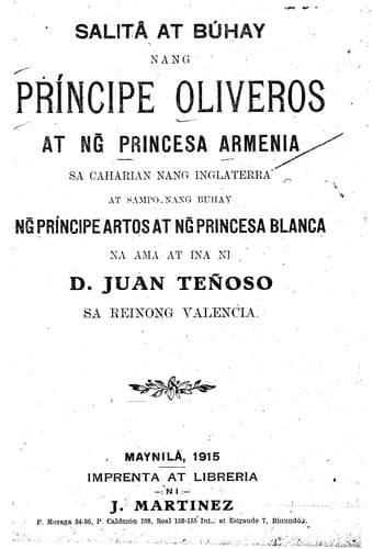 Tapa de Salita at buhay nang principe Oliveros at ñg princesa Armenia sa caharian nang Inglaterra