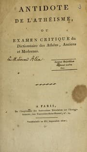 Tapa de Antidote de l'athe isme, ou, Examen critique du Dictionnaire des athe es, anciens et modernes