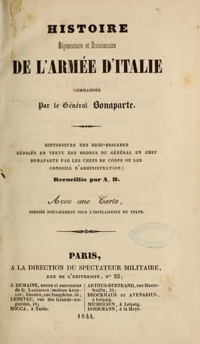Tapa de Histoire régimentaire et divisionnaire de l'armée d'Italie, commandée par le général Bonaparte