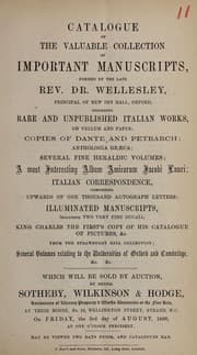 Tapa de Catalogue of the valuable collection of important manuscripts formed by the late Rev. Dr. Wellesley, Principal of the New Inn Hall, Oxford
