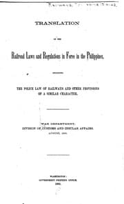 Tapa de Translation of the railroad laws and regulations in force in the Philippines