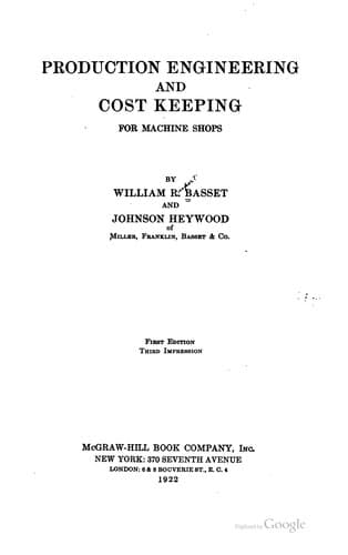 Tapa de Production engineering and cost keeping for machine shops