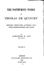 Tapa de The Posthumous Works of Thomas De Quincey: Ed. from the Original Mss., with Introductions and Notes