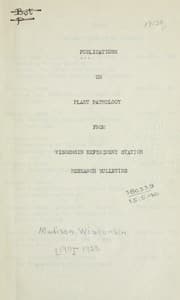 Tapa de [Publications on plant pathology from Wisconsin Experiment Station Research bulletins, collected by H.S. Jackson.]