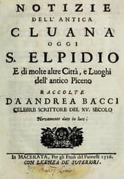 Tapa de Notizie dell'antica Cluana oggi S. Elpidio e di molte altre città, e luoghi dell'antico Piceno