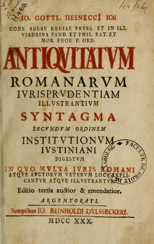 Tapa de Jo. Gottlieb HeineccI ... Antiquitatum Romanarum iurisprudentiam illustrantium syntagma