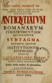 Tapa de Jo. Gottlieb HeineccI ... Antiquitatum Romanarum iurisprudentiam illustrantium syntagma