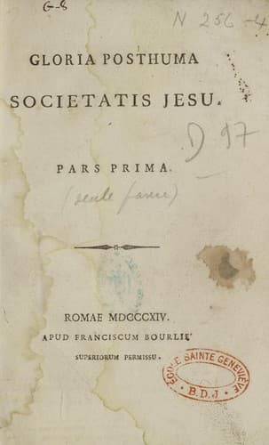Tapa de Gloria posthuma Societatis Jesu