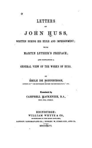 Tapa de Letters of John Huss Written During His Exile and Imprisonment