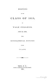 Tapa de Meeting of the Class of 1819, at Yale College, July 27, 1859: With Biographical Notices of the Class