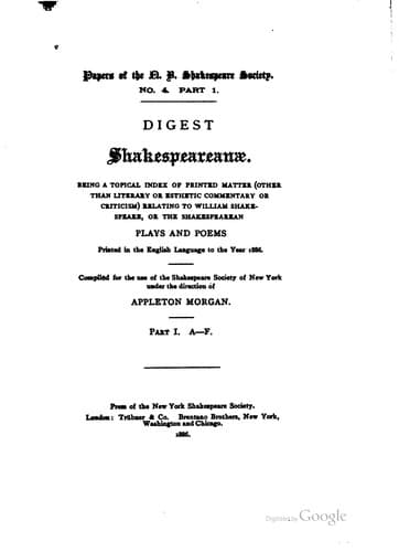 Tapa de Digest Shakespeareanæ